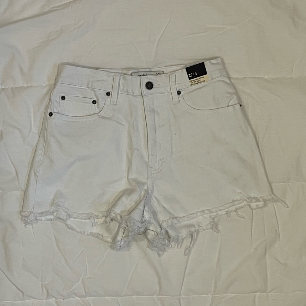 High Rise White Jean Shorts